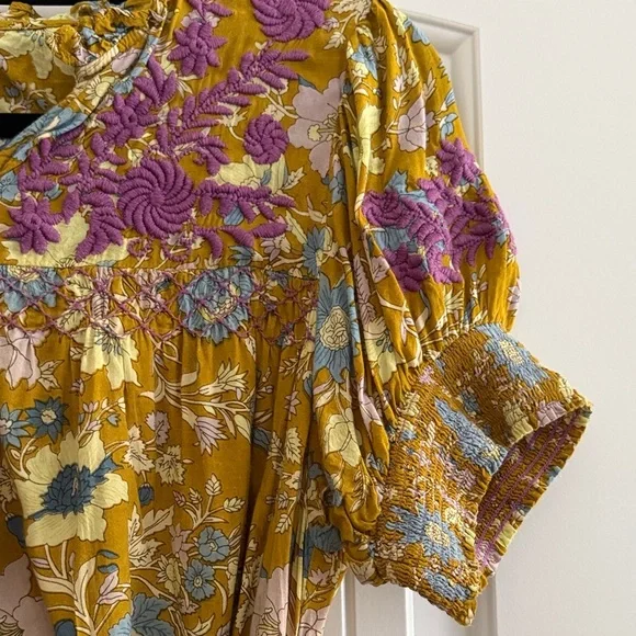 Chic Yellow and Purple Floral Mini Dress - Picture 3 of 4
